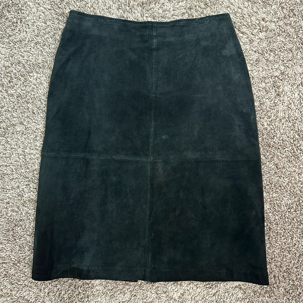 St Johns Bay Suede Skirt 10 Black Leather Midi Retro Western Equestrian Chic